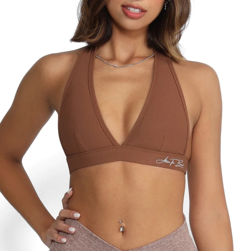 Brown halter cropped gym sports bra Size M